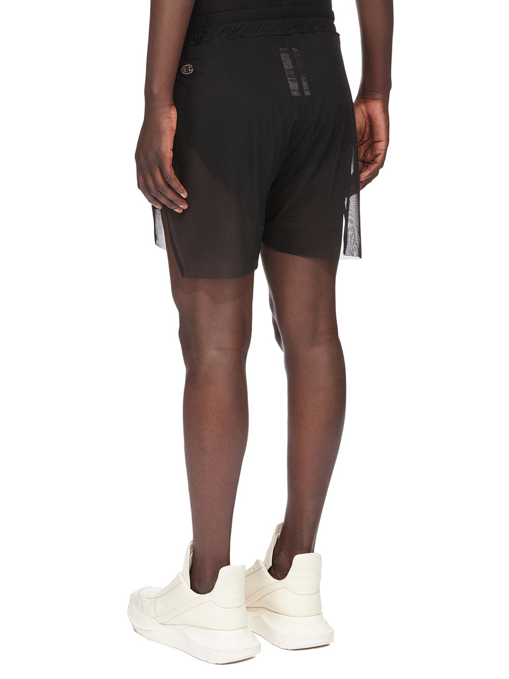 CHAMPION X RICK OWENS DOLPHIN BOXERS IN BLACK RECYCLED NYLON MICROMESH