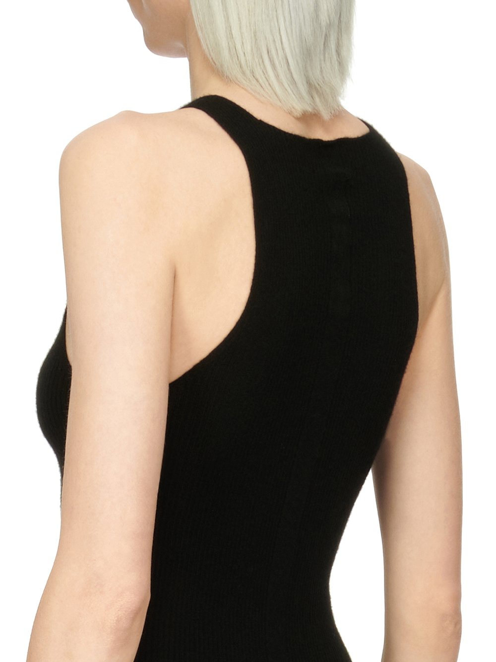 RICK OWENS FOREVER RIB TANK TOP IN BLACK BOILED CASHMERE.