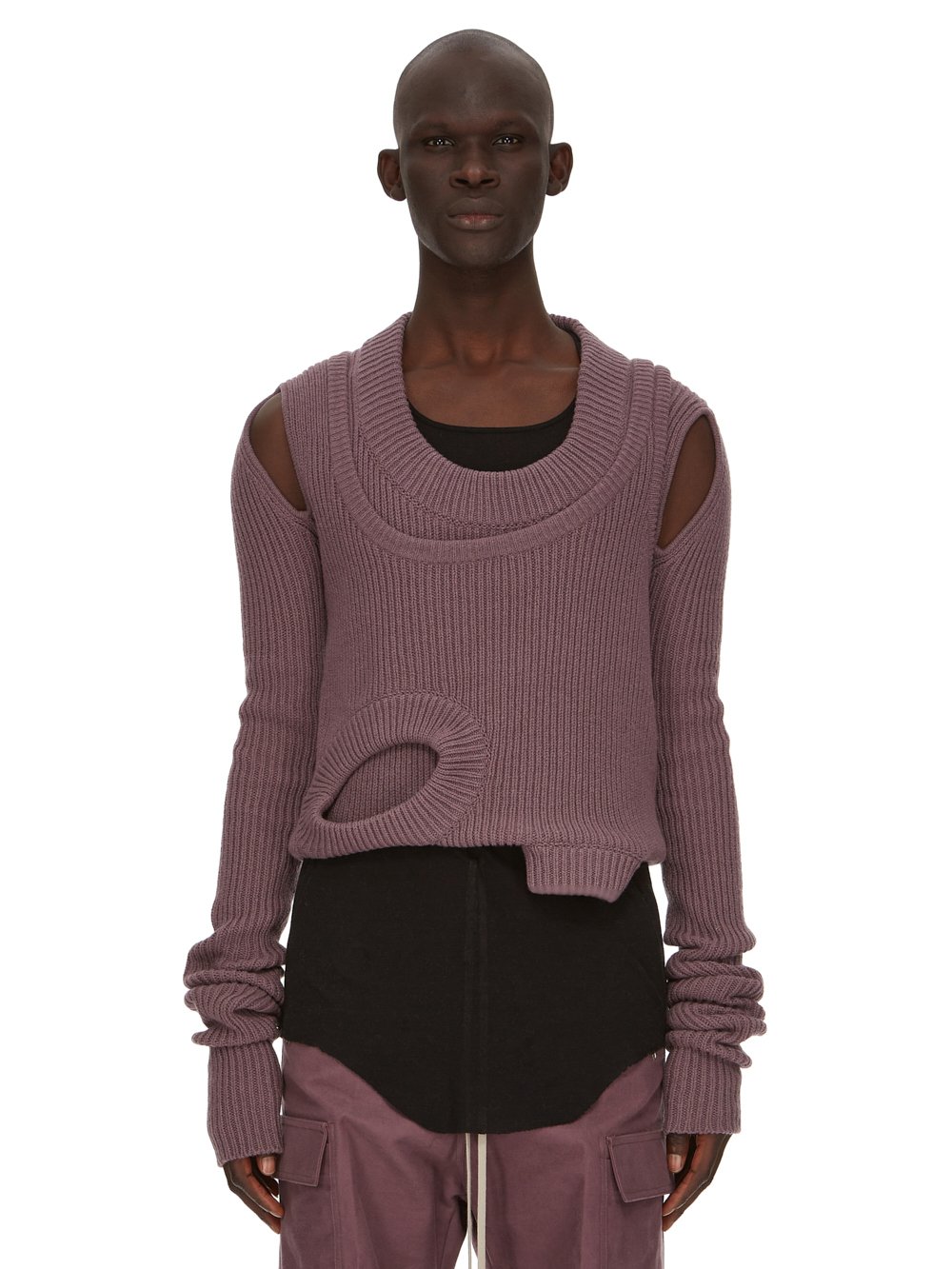 RICK OWENS FW23 LUXOR BANANA LS IN AMETHYST PURPLE RECYCLED CASHMERE KNIT