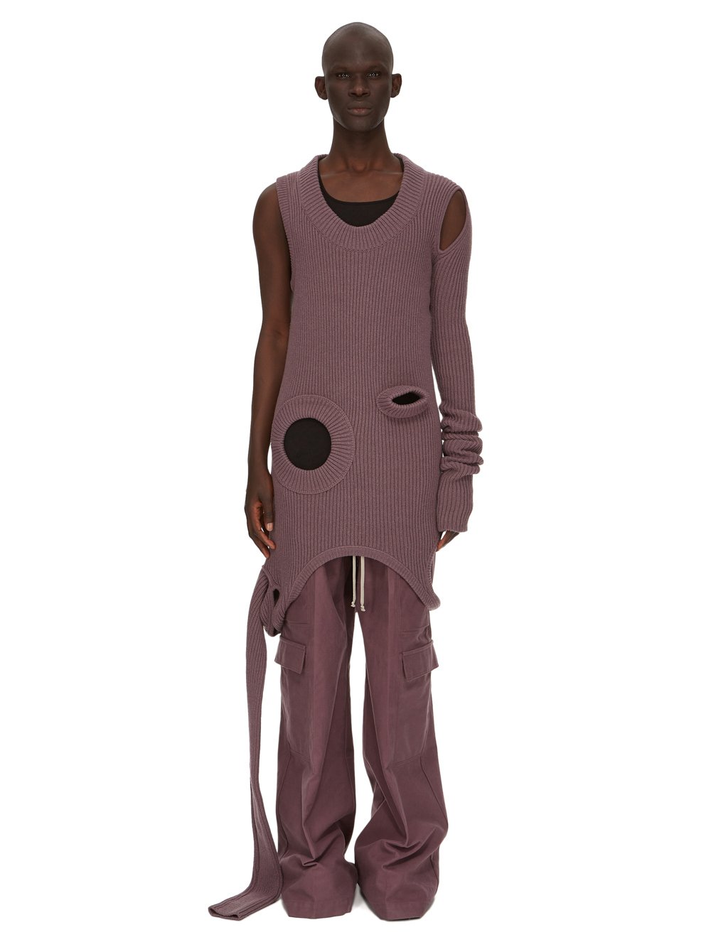 RICK OWENS FW23 LUXOR BANANA LS IN AMETHYST PURPLE RECYCLED CASHMERE KNIT