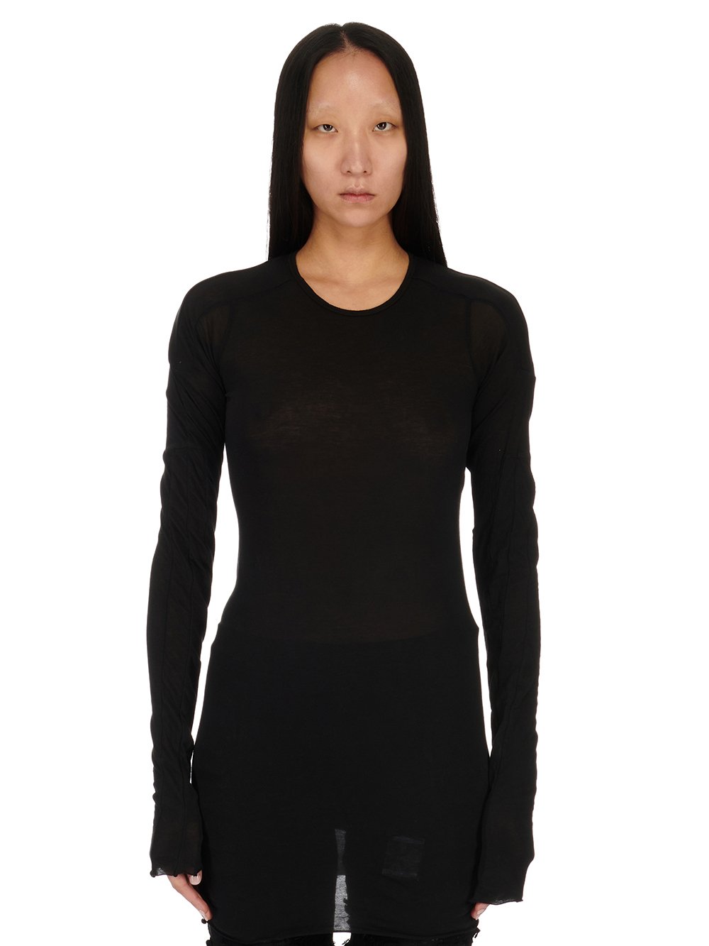 RICK OWENS FW23 LUXOR SCARIFICATION LS T IN BLACK LIGHTWEIGHT COTTON GAUZE JERSEY