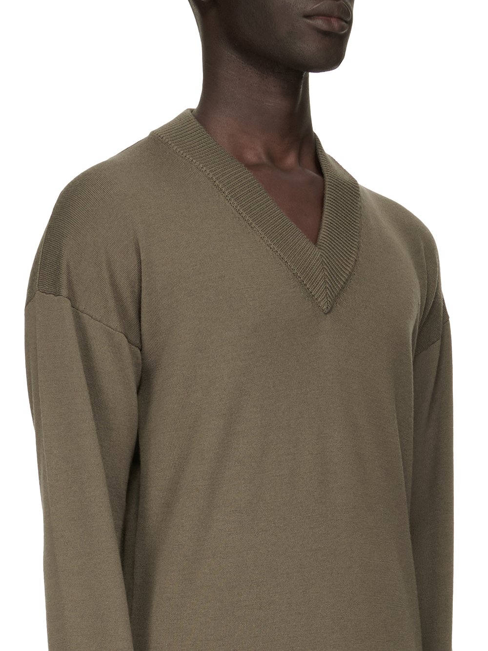 RICK OWENS FW23 LUXOR LS V NECK IN DUST GREY LIGHTWEIGHT RASATO KNIT