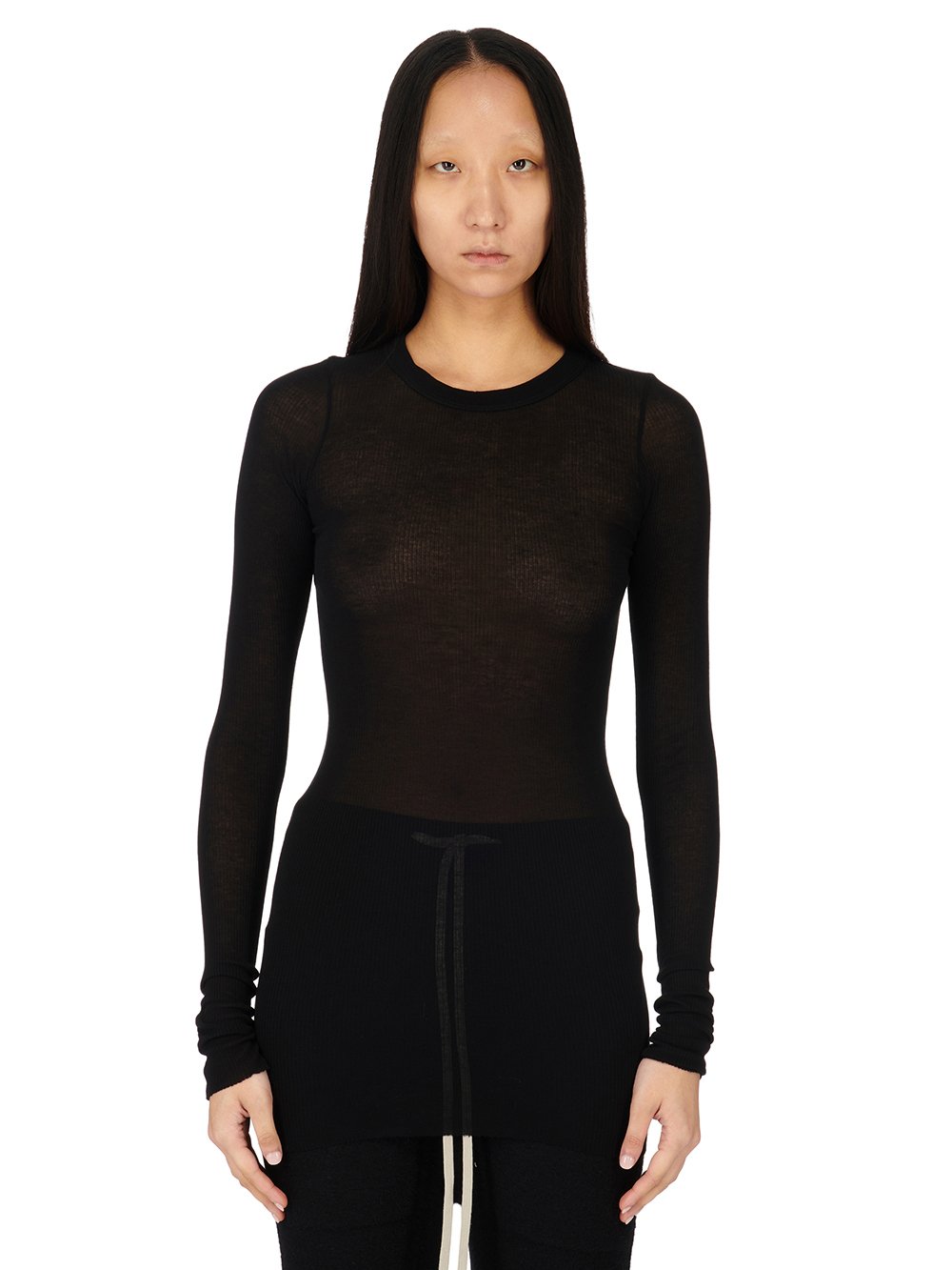 RICK OWENS FW23 LUXOR RIB LS T IN VISCOSE SILK RIB JERSEY