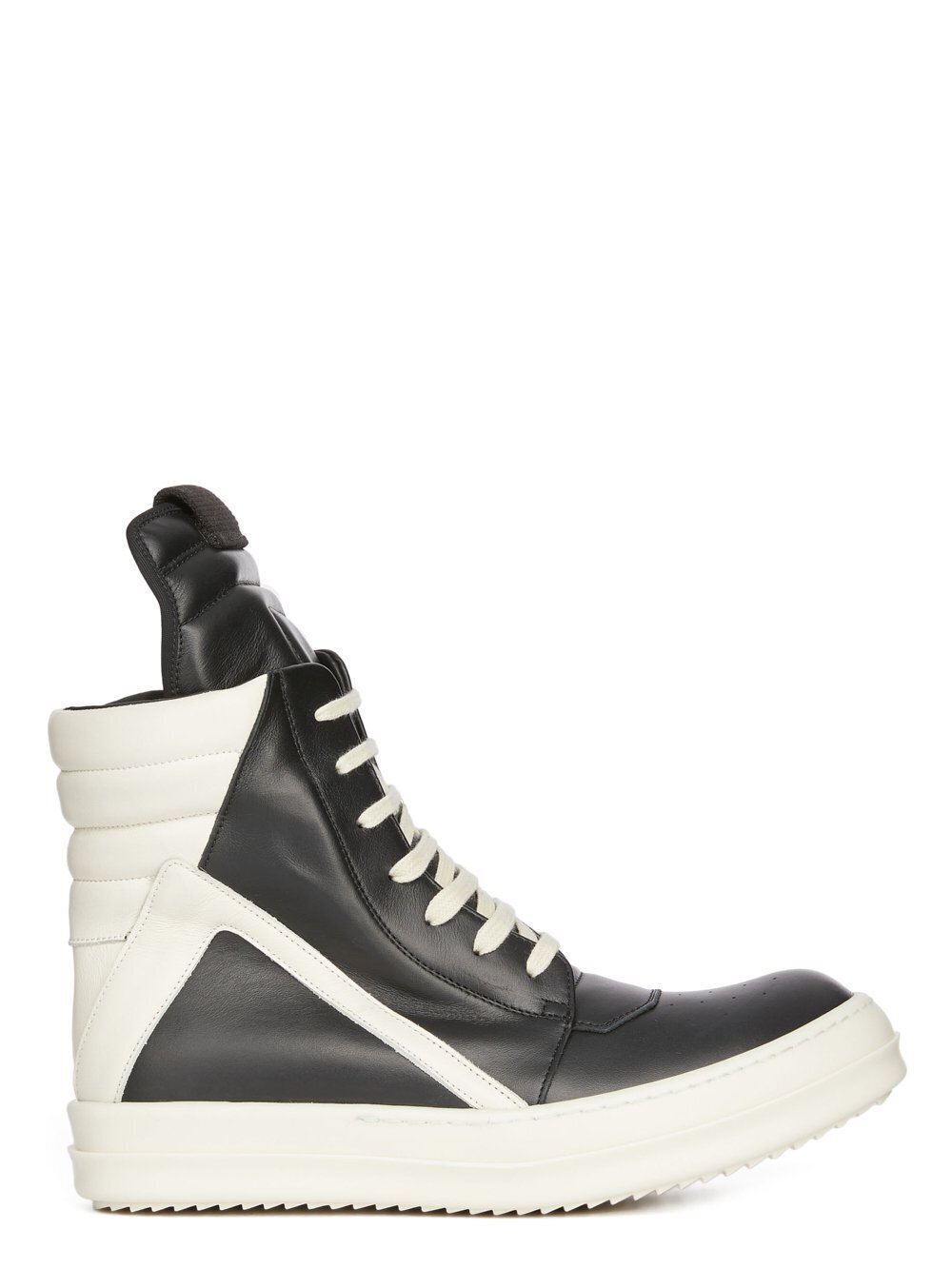 RICK OWENS FW23 LUXOR GEOBASKET IN BLACK AND MILK FULL GRAIN CALF LEATHER