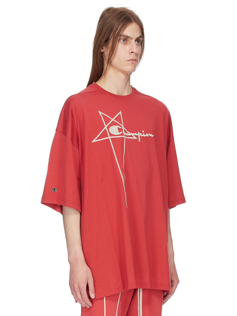 CHAMPION X RICK OWENS TOMMY T IN CARNELIAN RED MEDIUM WEIGHT COTTON JERSEY 