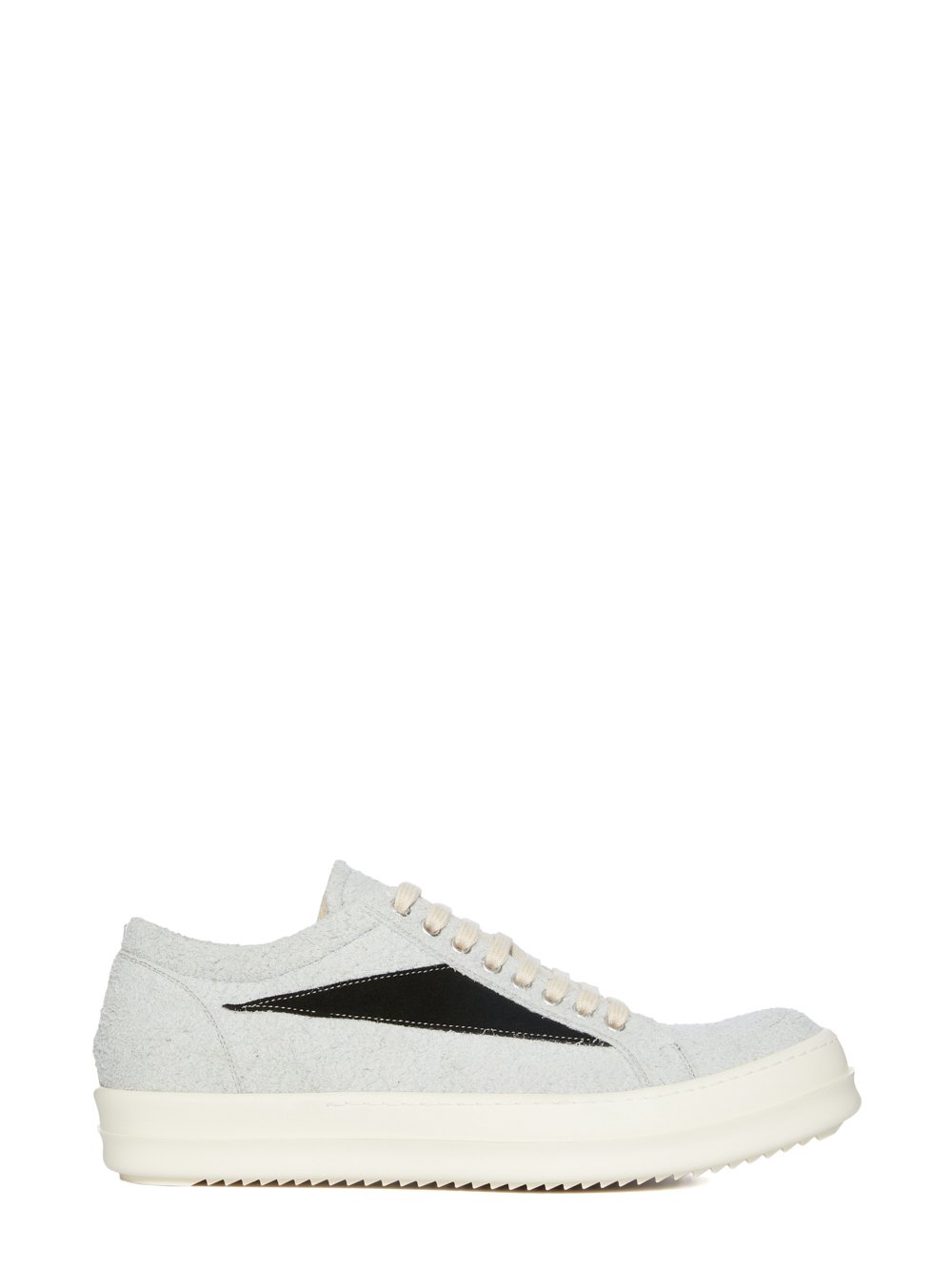 DRKSHDW FW23 LUXOR VINTAGE SNEAKS IN OYSTER, BLACK AND MILK SHAGGY COTTON SUEDE