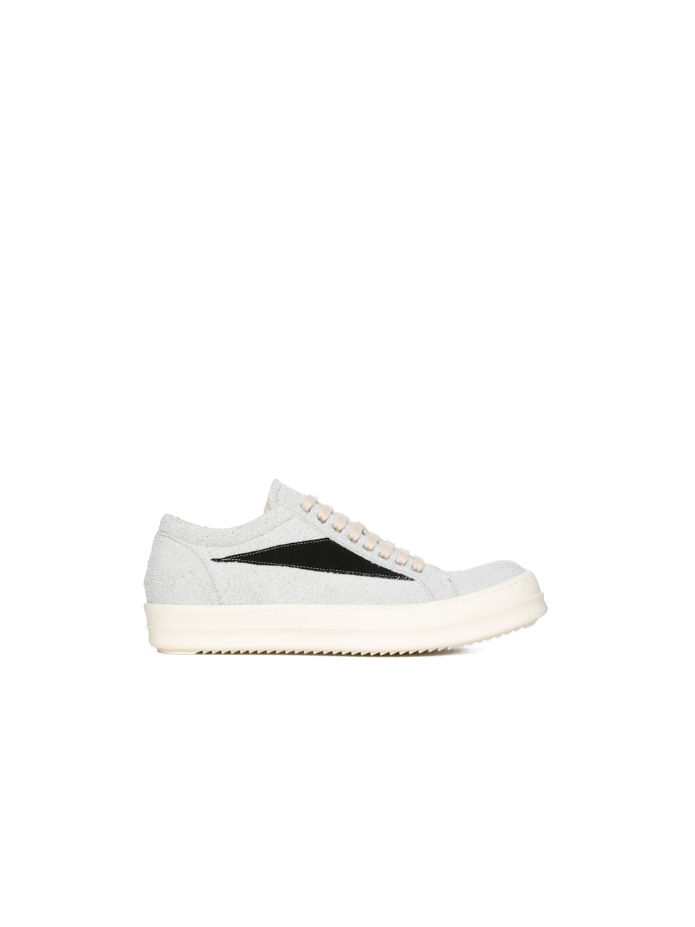 DRKSHDW FW23 LUXOR VINTAGE SNEAKS IN OYSTER, BLACK AND MILK SHAGGY COTTON SUEDE