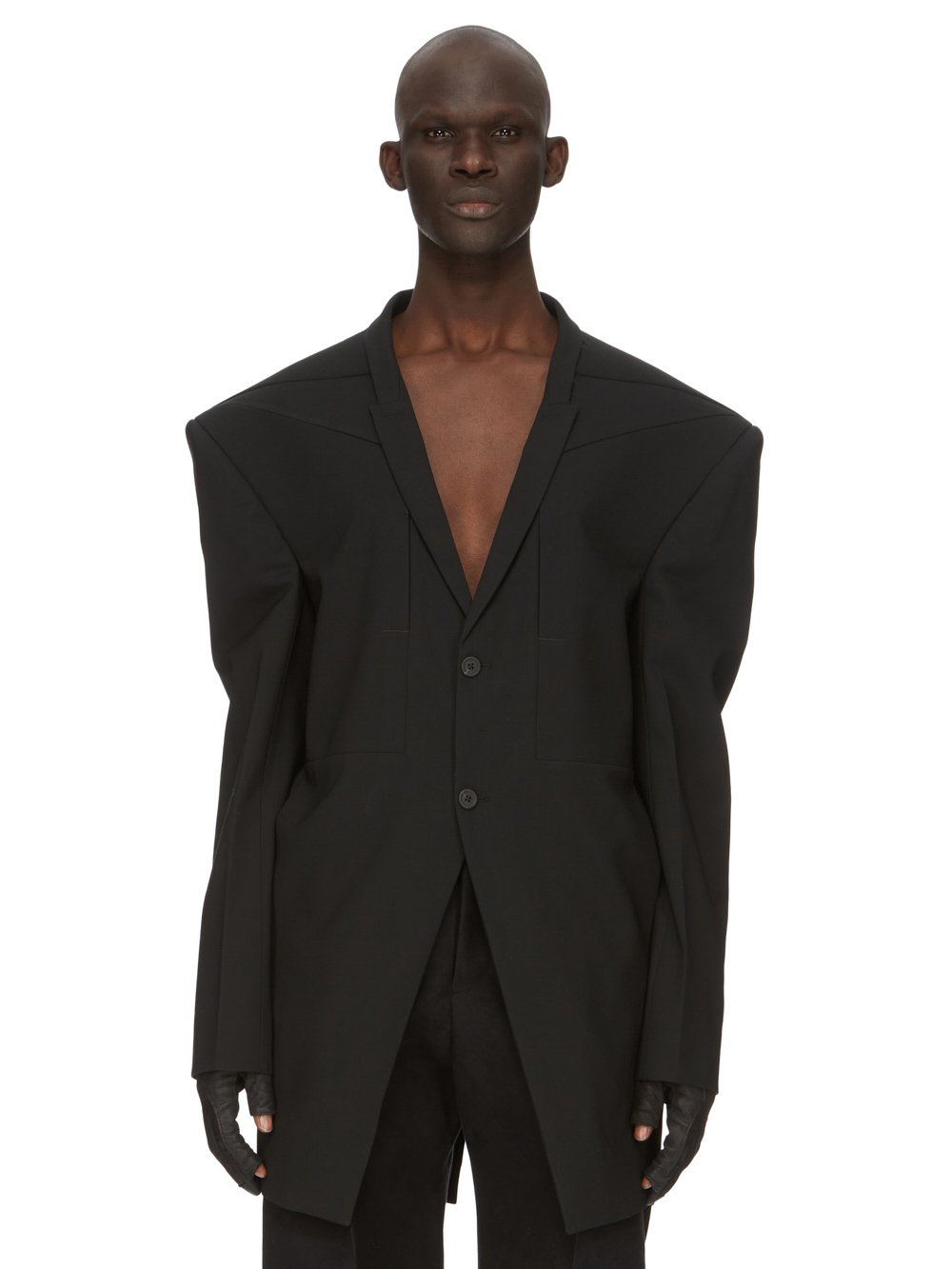 RICK OWENS FW23 LUXOR RUNWAY EDFU JKT IN BLACK PAPER FINISH WOOL